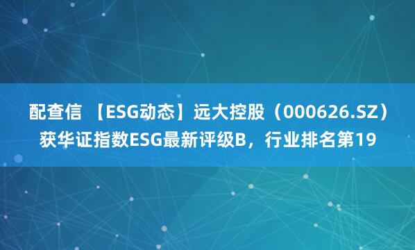 配查信 【ESG动态】远大控股（000626.SZ）获华证指数ESG最新评级B，行业排名第19